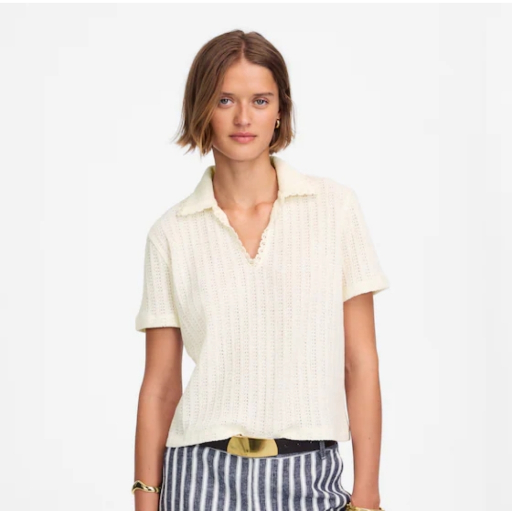 NWT Madewell Crochet-Knit V-Neck Sweater Tee Size Small